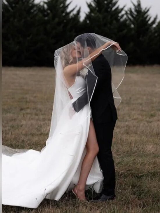 Satin Trim Cathedral Long Wedding Veil